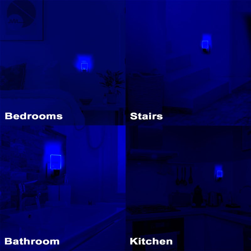 GREENIC LED Night Light Plug in 4 Pack, Dusk to Dawn Photocell Sensor, Nightlights for Bedroom Bathroom Kitchen, Square Design Blue - Image 4